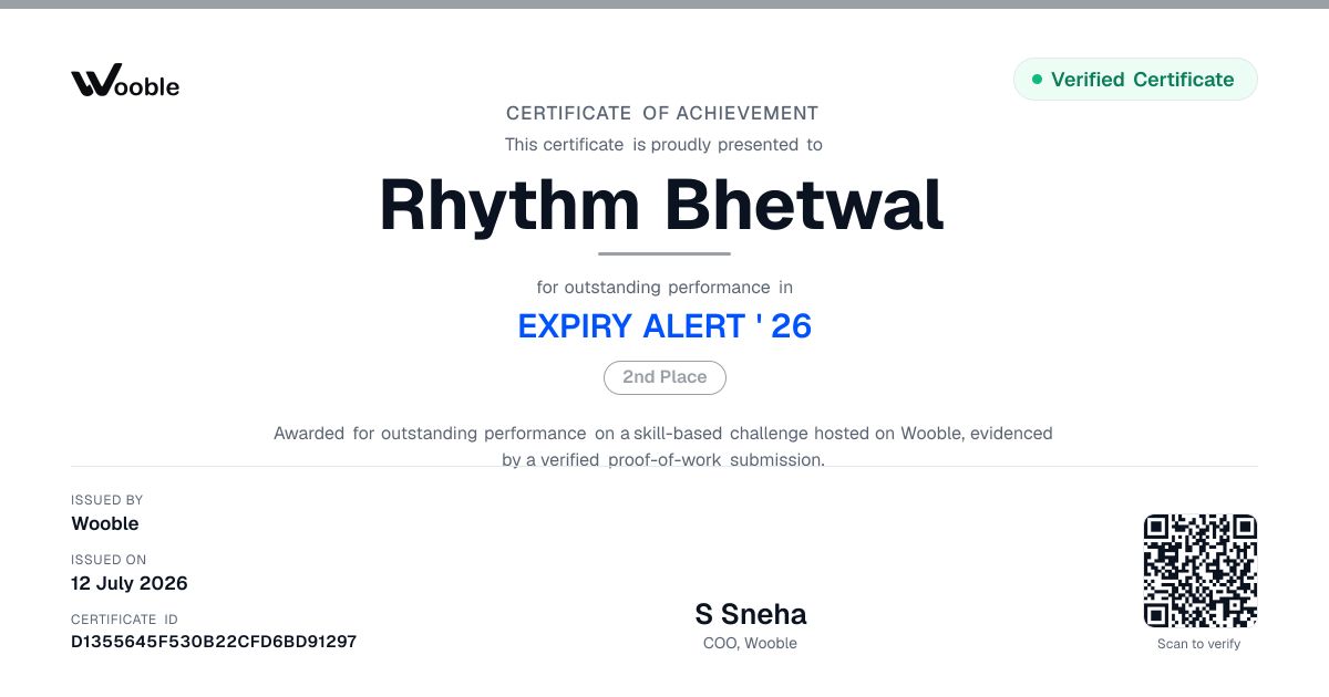 Expiry Alert hackathon certificate