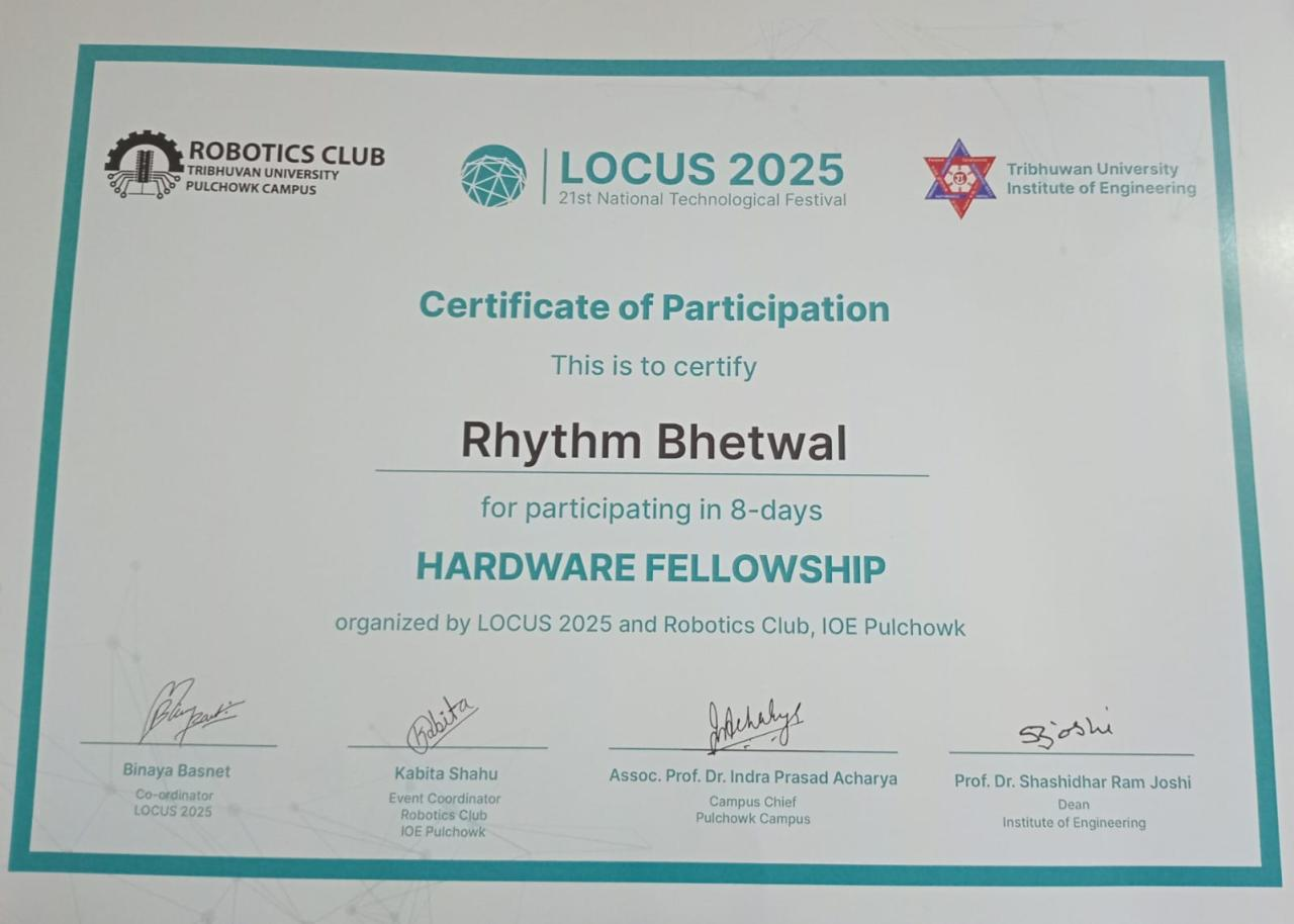 LOCUS 2025 Hardware Fellowship certificate