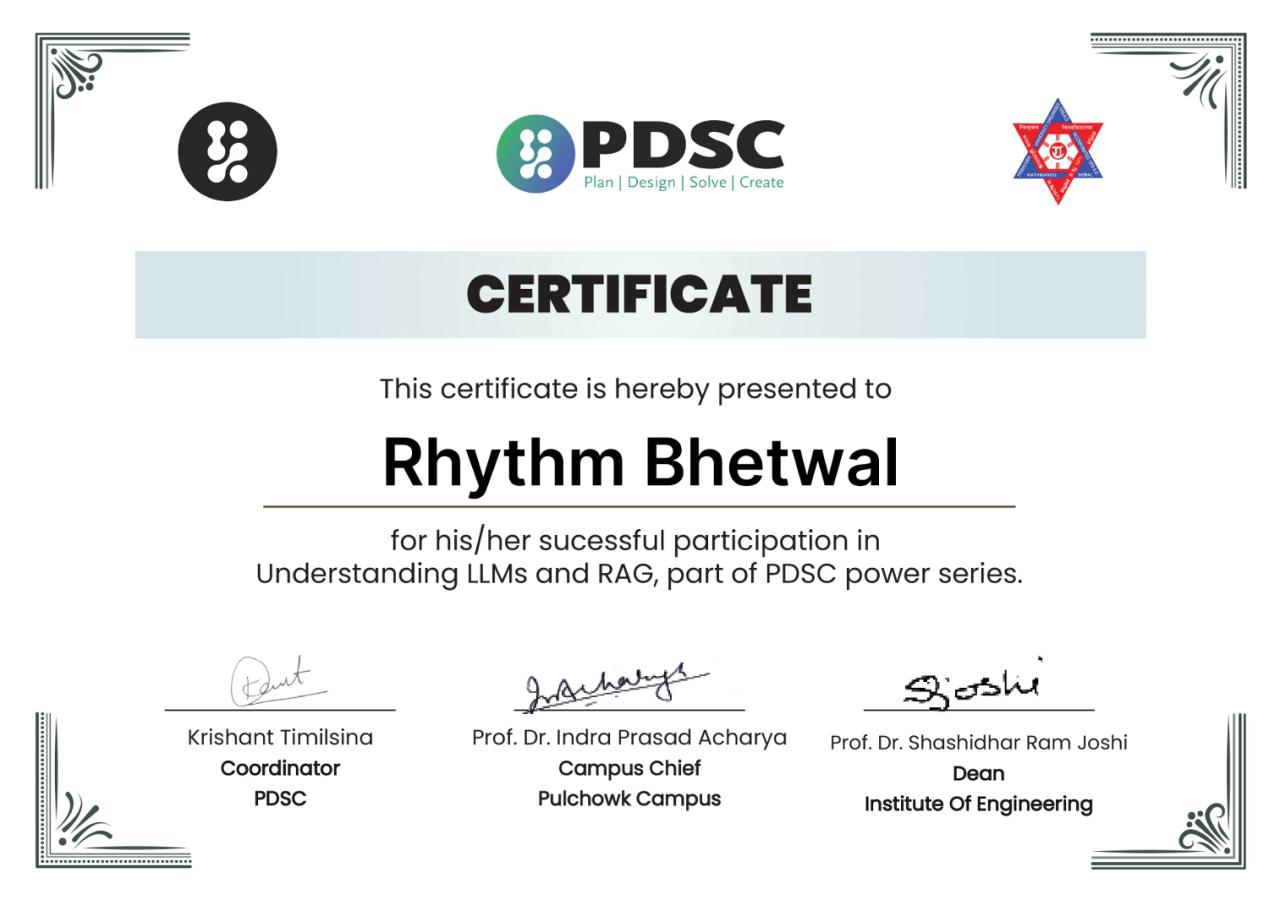Understanding LLMs and RAG certificate